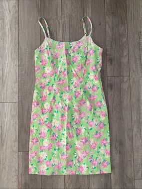 Lilly Pulitzer Floral Spaghetti-Strap Dress in Light Green and Pink